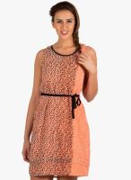 109F Peach Colored Printed Shift Dress