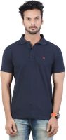 Afylish Solid Men's Polo Neck Blue T-Shirt
