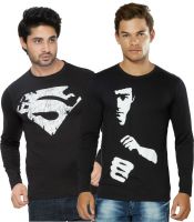 Alan Jones Graphic Print Men's Round Neck Black T-Shirt(Pack of 2)