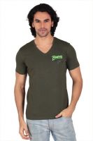 Anger Beast Printed Men's V-neck Green T-Shirt