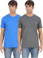 Ap'pulse Solid Men's V-neck Grey, Blue T-Shirt(Pack of 2)