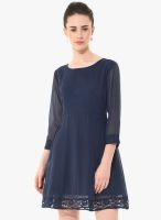 Besiva Navy Blue Colored Solid Shift Dress