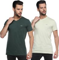 Black Wing Solid Men's V-neck Grey, Green T-Shirt(Pack of 2)