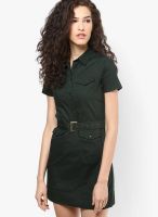 Calgari Green Colored Solid Shift Dress