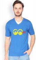 Campus Sutra Solid Men's V-neck Blue T-Shirt