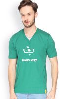 Campus Sutra Solid Men's V-neck Dark Green T-Shirt