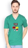 Campus Sutra Solid Men's V-neck Dark Green T-Shirt