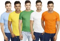 Eprilla Solid Men's Round Neck White, Green, Orange, Yellow, Light Blue T-Shirt(Pack of 5)