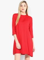 Femella Red Colored Solid Shift Dress