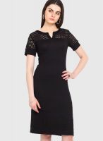 Femenino Black Colored Embroidered Shift Dress