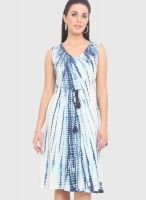 Femenino Blue Colored Printed Shift Dress