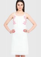 Femenino Cream Colored Embroidered Shift Dress