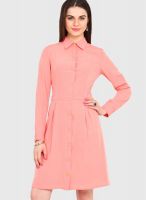 Femenino Peach Colored Solid Shift Dress