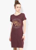 Fox Wine Colored Graphic Shift Dress