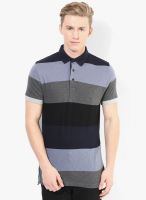 French Connection Blue Striped Polo T-Shirt