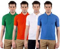 Gdivine Solid Men's Polo Neck Green, Red, White, Light Blue T-Shirt(Pack of 4)