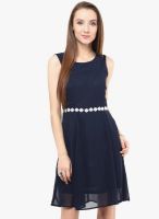 Harpa Navy Blue Colored Solid Shift Dress