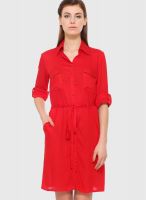 ITI Red Colored Solid Shift Dress