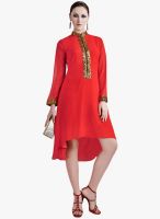 Inddus Red Color Embellished Shift Dress
