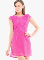 Kazo Pink Colored Solid Shift Dress