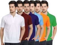 Krazy Katz Solid Men's Polo Neck Multicolor T-Shirt(Pack of 6)