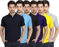 Krazy Katz Solid Men's Polo Neck Multicolor T-Shirt(Pack of 6)