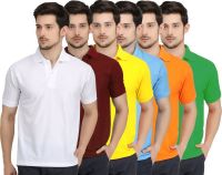 Krazy Katz Solid Men's Polo Neck Multicolor T-Shirt(Pack of 6)