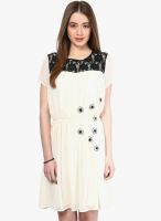 L'Elegantae Cream Colored Embroidered Shift Dress