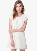 L'Elegantae Cream Colored Embroidered Shift Dress