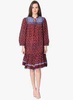 Label Ritu Kumar Maroon Colored Printed Shift Dress