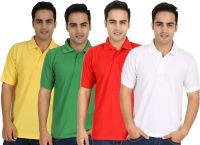 Larwa Solid Men's Polo Neck Yellow, Green, Red, White T-Shirt(Pack of 4)
