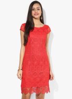 Latin Quarters Red Colored Embroidered Shift Dress