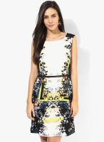 Latin Quarters White Colored Printed Shift Dress With Belt