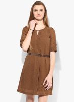 MIAMINX Brown Colored Printed Shift Dress