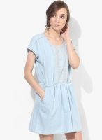MANGO-Outlet Blue Solid Shift Dress