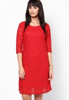 Mayra Red Colored Embroidered Shift Dress