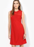 Mayra Red Colored Embroidered Shift Dress