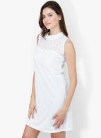 Mayra White Colored Embroidered Shift Dress