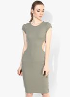 Miss Selfridge Olive Colored Solid Bodycon Dress