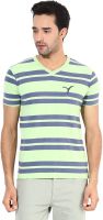 MONTEIL & MUNERO Striped Men's V-neck Light Green T-Shirt