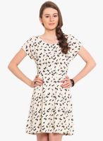 NVL Off White Colored Printed Shift Dress