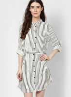 New Look Black Stripe Print Longline Shirt Dress