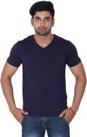Nod'r Solid Men's V-neck Dark Blue T-Shirt