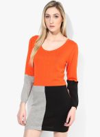 Park Avenue Orange Solid Shift Dress