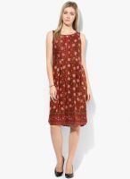 People Red Colored Printed Shift Dress