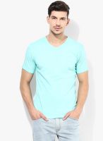 Pepe Jeans Green Solid V Neck T-Shirt