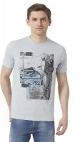 Peter England Printed Men's Round Neck Grey T-Shirt