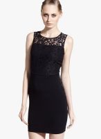 Sisley Black Colored Solid Shift Dress