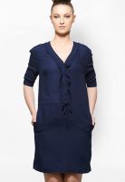 Sisley Navy Blue Colored Solid Shift Dress