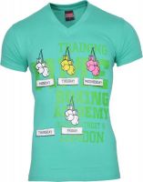 SnowFox Printed Men's V-neck Green T-Shirt